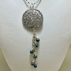 Blue and Silver Minimalist Necklace with Pearl Accents